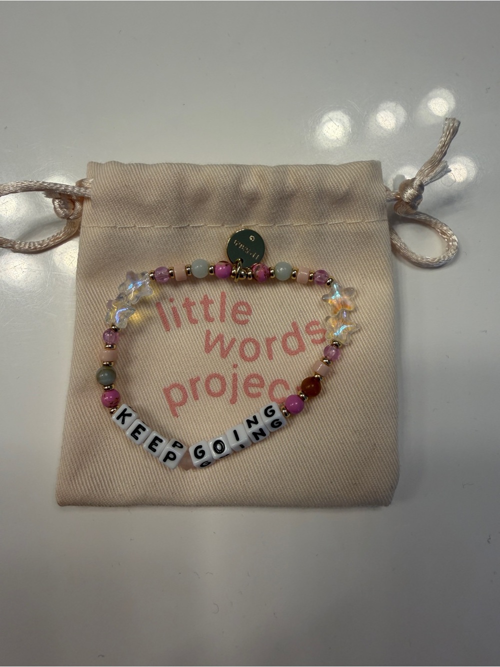 Little Words Project Pink 'Keep Going' Kids Beaded Bracelet